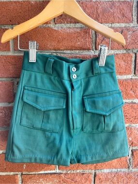 Vintage Kids Forest Green Shorts Button Front with Front Pockets